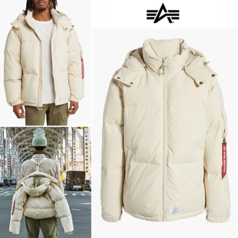 ALPHA INDUSTRIES Puffer Parka Men's Cream Limestone Jacket Sz S NWT 300$